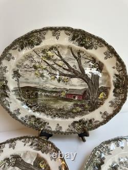 Vtg Johnson Bros Englandthe Friendly Village 3 Oval Serving Platters Harvest
