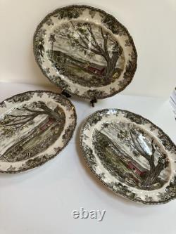Vtg Johnson Bros Englandthe Friendly Village 3 Oval Serving Platters Harvest