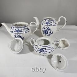 Vtg Johnson Bros Indie Blue Tea Coffee Pot Creamer Sugar Pitcher Porcelain Set