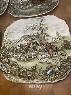 Vtg Johnson Brothers Tally Ho Stirrup Cup Snack Plates Set Of 4 + 3 Cups Rare