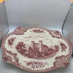 Vtg Pink Johnson Bros Old Britain Castles Transferware Lrg Platter Stafford Serv