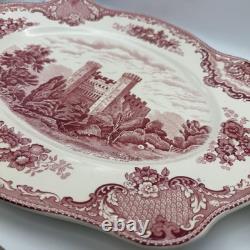 Vtg Pink Johnson Bros Old Britain Castles Transferware Lrg Platter Stafford Serv