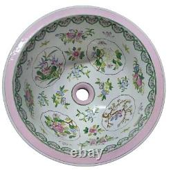 Vtg Porcelain Johnson Bros England 16 Round Bathroom Sink Floral Birds