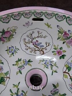 Vtg Porcelain Johnson Bros England 16 Round Bathroom Sink Floral Birds