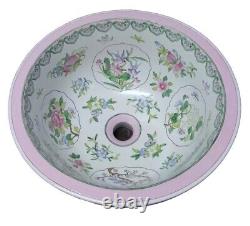 Vtg Porcelain Johnson Bros England 16 Round Bathroom Sink Floral Birds