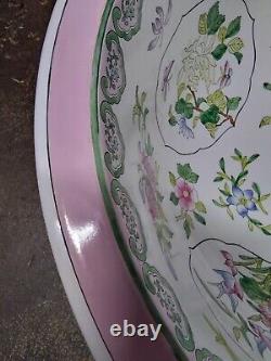 Vtg Porcelain Johnson Bros England 16 Round Bathroom Sink Floral Birds