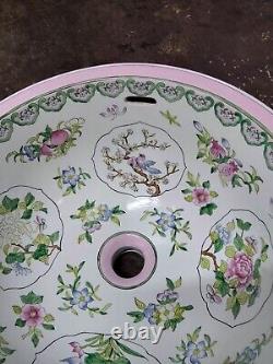 Vtg Porcelain Johnson Bros England 16 Round Bathroom Sink Floral Birds