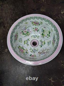 Vtg Porcelain Johnson Bros England 16 Round Bathroom Sink Floral Birds