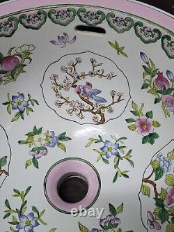 Vtg Porcelain Johnson Bros England 16 Round Bathroom Sink Floral Birds