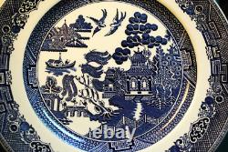 Vtg Set 4 BLUE WILLOW Johnson Bros 10.25 Dinner Plates DOUBLE WARRANT 2 Queens