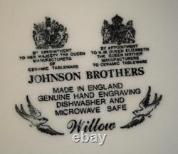 Vtg Set 4 BLUE WILLOW Johnson Bros 10.25 Dinner Plates DOUBLE WARRANT 2 Queens