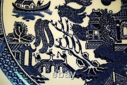Vtg Set 4 BLUE WILLOW Johnson Bros 10.25 Dinner Plates DOUBLE WARRANT 2 Queens