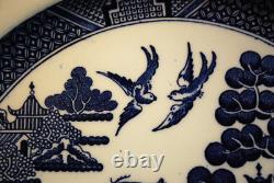 Vtg Set 4 BLUE WILLOW Johnson Bros 10.25 Dinner Plates DOUBLE WARRANT 2 Queens