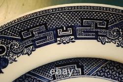 Vtg Set 4 BLUE WILLOW Johnson Bros 10.25 Dinner Plates DOUBLE WARRANT 2 Queens