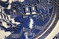 Vtg Set 4 BLUE WILLOW Johnson Bros 10.25 Dinner Plates DOUBLE WARRANT 2 Queens