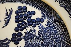 Vtg Set 4 BLUE WILLOW Johnson Bros 10.25 Dinner Plates DOUBLE WARRANT 2 Queens