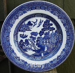 Vtg Set 8 BLUE WILLOW Johnson Bros 7 Dessert/Pie Plates DOUBLE WARRANT 2 Queens