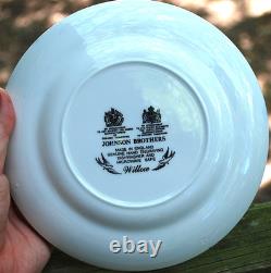 Vtg Set 8 BLUE WILLOW Johnson Bros 7 Dessert/Pie Plates DOUBLE WARRANT 2 Queens