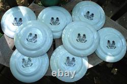 Vtg Set 8 BLUE WILLOW Johnson Bros 7 Dessert/Pie Plates DOUBLE WARRANT 2 Queens