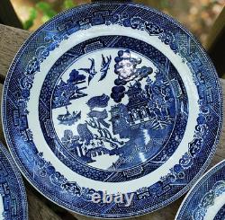 Vtg Set 8 BLUE WILLOW Johnson Bros 7 Dessert/Pie Plates DOUBLE WARRANT 2 Queens