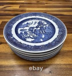 Vtg Set 8 OLD WILLOW BLUE Johnson Bros 7.5 Dessert/Pie Plates, England MINT