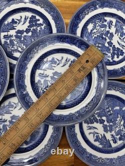 Vtg Set 8 OLD WILLOW BLUE Johnson Bros 7.5 Dessert/Pie Plates, England MINT
