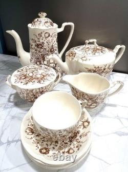 Windsor Ware Transferware Dover Brown Floral Set Johnson Bros, Tea&Coffee Pot